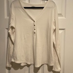 Long Sleeve Button V-Neck